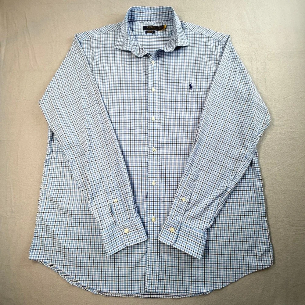 Polo Ralph Lauren Shirt Mens XXL Blue Check Classic Fit Performance